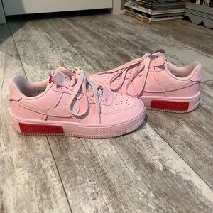 Nike Pink and Red Air Force 1 Sneakers